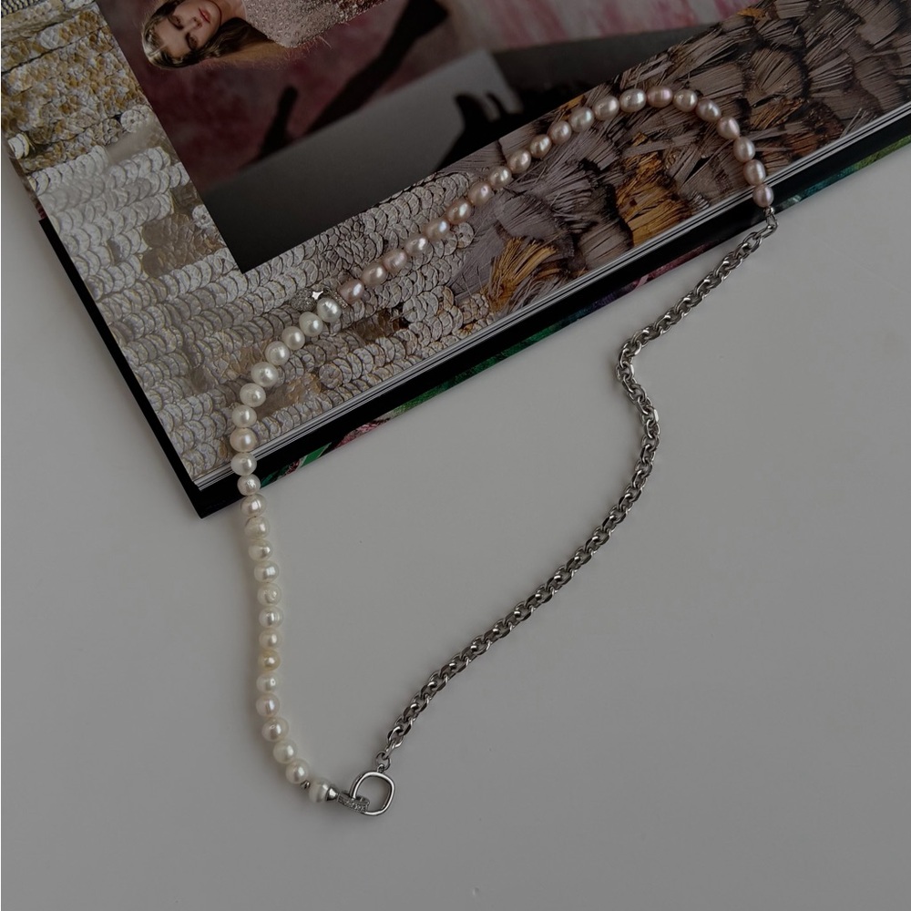 610 Elegant Pearl Necklace Silver Chain